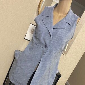 Sleeveless Light Blue Pinstripe Crop Top Blazer vintage